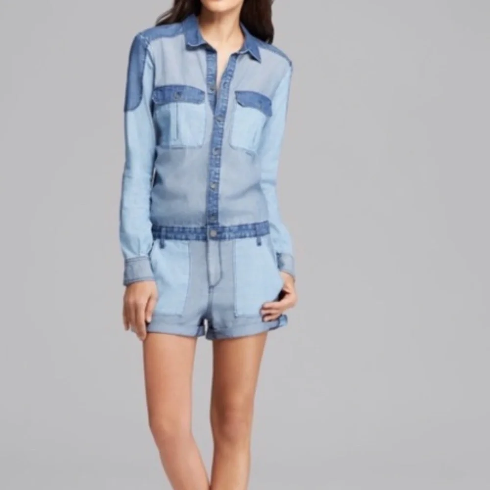 PAIGE Demin Blue Long Sleeve Romper w/ pockets - M